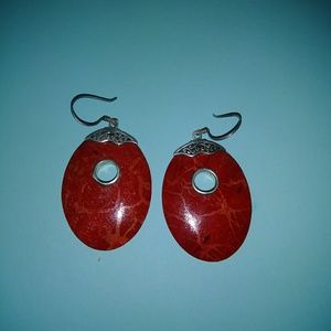 Red Coral Sterling Silver Dangle Earrings
